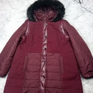 Vintage Susan Graver Jacket Womens XL Parka Removable Hood Faux Fur Trim Pockets